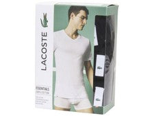 Paquete de 3 camisetas NEGRAS ajustadas cuello en V algodón Lacoste Essentials nuevas con etiquetas STY TH3374 X
