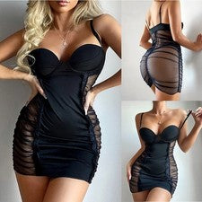 Moda Fiesta Boda Mujer Vestido Ropa de dormir Negro Encaje Lencería
