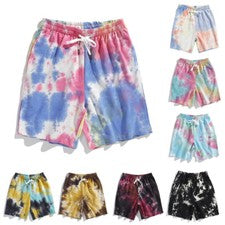Pantalones Cortos Para Hombre Moda Tie Dye Informales Mezcla de Algodón Sueltos Medio Pantalones Pantalones Nuevos