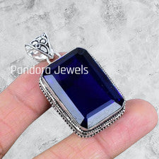 Colgante de joyería baguette de plata de ley 925 hecho a mano con piedras preciosas de tanzanita azul