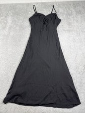 Vestido midi para mujer Krisa con tiras acanaladas corbata frontal negro talla pequeña nuevo con etiquetas