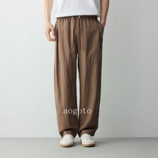 Pantalones rectos largos con cordón cintura alta estilo americano retro informales sueltos para hombre