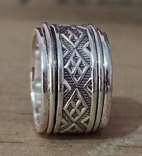 Anillo de plata esterlina 925 maciza con banda y anillo giratorio hecho a mano todos los tamaños