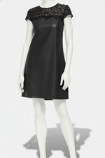 Vestido para mujer Kensie negro imitación cuero encaje ribete cuello redondo manga gorra talla 6