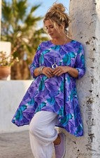LAGENLOOK Long-Shirt Tunika Streifen lavendel blau 42 44 46 48 50 52 54 56 58