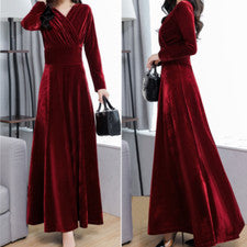 Vestido de terciopelo retro para mujer largo paleya elegante moda línea A cintura alta delgado