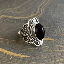 Anillo de plata de ley 925 con piedras preciosas de ónix natural para mujer joyería hecha a mano vintage