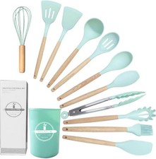 Juego de utensilios de cocina de silicona de 11 piezas, estándar antiadherente, verde