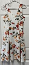Vestido Oxiuly Moda Blanco Floral Cuello en V Línea A Para Mujer Talla Pequeña Nuevo