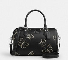 Cartera Coach Rowan para mujer nueva con etiquetas en cuero negra con estampado de mariposas CCK88