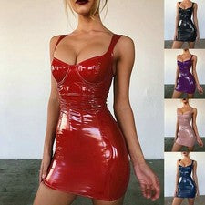 ¡Nuevo Vestido de Noche de Cuero Sintético de Látex de Moda y Sexy para Mujer!