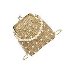 Bolso de Hombro PU Creativo Bolso de Hombro para Mujer Niña con Decoración de Perlas Caqui