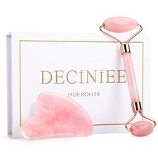 Herramientas de rodillo facial Deciniee Gua Sha: juego de 2 piezas faciales de jade, rosa