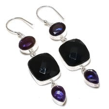 Pendiente de joyería de plata esterlina 925 de espinela negra, piedras precio...