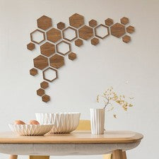 Único juego de arte de pared hexagonal de madera de 27 piezas para entusiastas de la decoración del hogar
