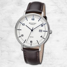 Regent Cuero Reloj de los Hombres Pulsera Cuarzo Marrón Oscuro URF1516