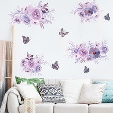 Calcomanía de vinilo flor púrpura pegatinas de pared hágalo usted mismo hogar sala decoración de primavera
