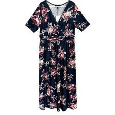 Maxi Vestido LOVE IS LOVELY Plus Moda Imitación Envolvente Para Mujer Talla 16 Azul Marino Floral Nuevo con Etiquetas