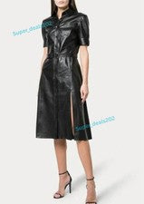 Mujer Negro Cuero Cinturón Midi Vestido Fiesta Formal Elegante Conjunto Ropa Look Fit