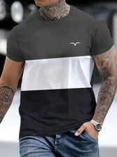 Camisetas casuales sencillas bloques color cuello redondo cómodas hombre gris