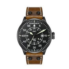 NUEVO CON ETIQUETAS Torgoen T47 Jumbo Zafiro Negro GMT 47mm, Correa de Cuero Marrón Venta al por menor $325