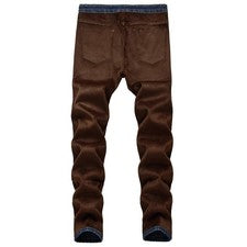 Pantalones de mezclilla para hombre de invierno forrados de lana estilo vintage elásticos ajustados informales