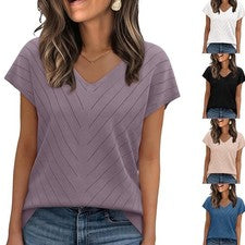 Top mangas de punto de poliéster con cuello en V para mujer longitud regular estilo informal