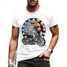 Camiseta Hombres Manga Corta Águila Bandera Americana Blanco Estampado Gráfico