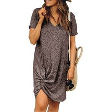Vestido De Camiseta Mujer Moda De Verano Manga Corta Cuello En V Casual Marrón