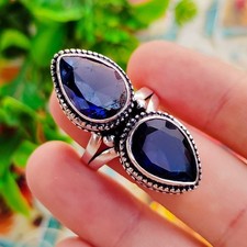 Anillo de aniversario de plata de ley 925 creado en laboratorio de zafiro azul