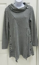 Vestido recto para mujer Peck & Peck talla M negro, blanco y plateado dobladillo alto bajo ¡Nuevo!
