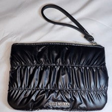 Steve Madden Brillante Negro Hinchado Cremallera Muñequera Cartera sin asas Bolso de maquillaje Nuevo sin etiquetas