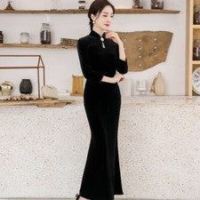 Vestido largo de terciopelo Cheongsam para mujer sirena bodycon chino Qipao Slim Fit