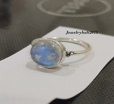 Anillo Piedra Lunar Plata de Ley 925 Piedra Preciosa Azul Fuego Todos los Tamaños MO2005