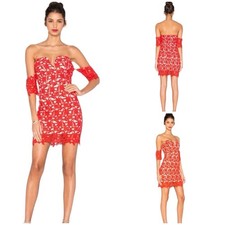 Vestido Vaina J.O.A Mujer Rojo Encaje Cuello Corazón Manga Corta Forrado Cremallera XS