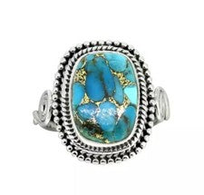Anillo GENUINO Hecho a Mano Plata de Ley 925 Sólido Azul Cobre Turquesa