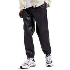 Pantalones de chándal de cuero genuino para hombre Pantalones de cuero negro Moda estilo libre
