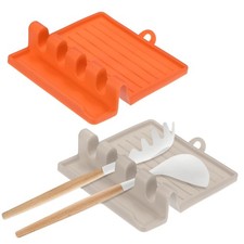 Paquete de 2 reposa utensilios de cocina múltiples de silicona, resistentes al calor [caqui, naranja]