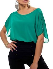 Sexy Mujer Chifón Pump Larga Camiseta Blusa Murciélago 34/36/38 Top Negro