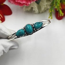 Brazalete ajustable de plata de ley 925 con piedras preciosas turquesa azul"