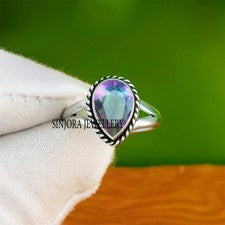 Anillo de regalo hecho a mano con piedras preciosas de topacio místico de plata de ley 925 talla 5 a 13 de EE. UU.