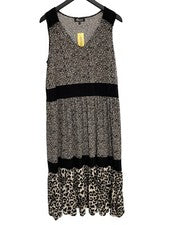Vestido Mimozzas Leopardo en Niveles Midi Para Mujer Pequeño Sin Mangas Estampado Animal Salvaje NUEVO