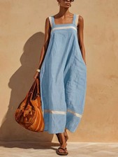 Vestido de bolsillo suelto informal de moda con correa de verano bloque de colores para mujer