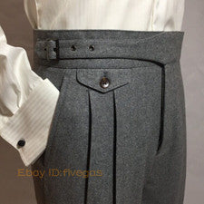 Pantalones largos rectos estilo británico de mezcla de lana Gurkha para hombre de colección S-5XL