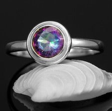 Preciosa caja de regalo anillo de piedras preciosas corte faceta topacio fuego místico de plata de ley 925