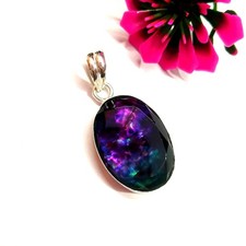 Colgante de joyería de plata de ley 925 hecho a mano con piedras preciosas de ammolita azul talla 2,5"
