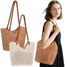 Moda Para mujeres Bolsos de Hombro Tejidos Huecos Gran Capacidad Bolso para Tejer axilas