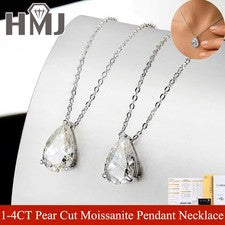 4CT Pear Cut Moissanite Pendant Necklace 925 Sterling Silver Solitaire Necklaces