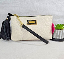 Bolso Betsey Johnson Para Mujer Bueso Rubor Doble Cremallera Borlas Acolchado Floral NUEVO