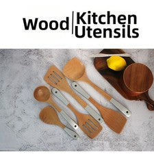 Juego de espátula mango comida casera utensilios de cocina cuchara curva ergonómica